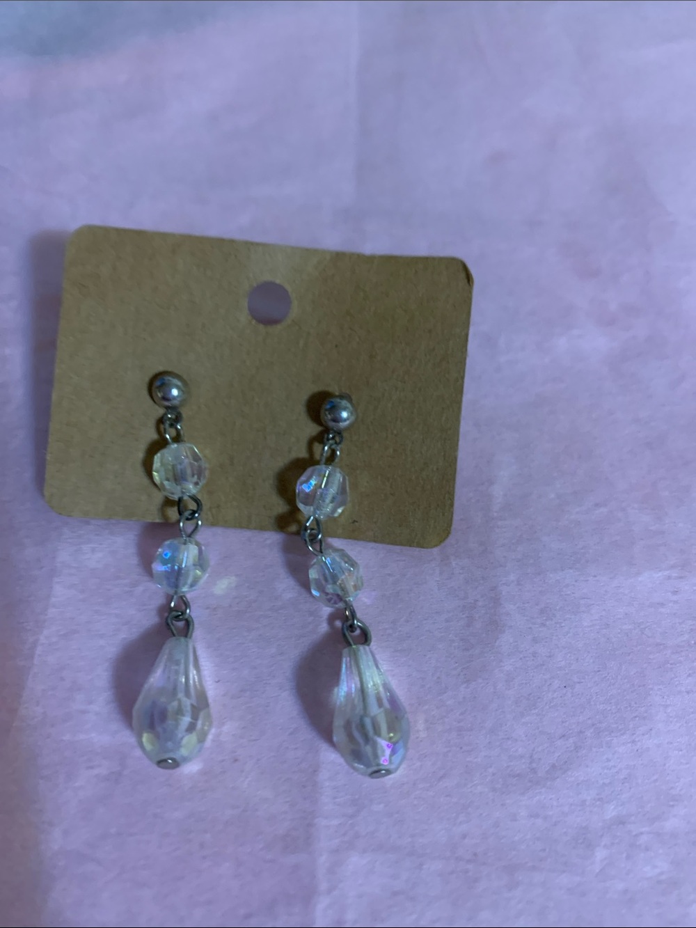 Iridescent Teardrop Dangle Earrings - Clear Crystal